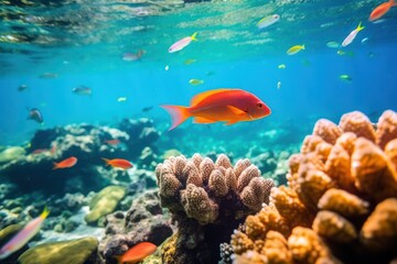 Fototapeta premium vibrant underwater scene in great barrier reef, generative AI illustration