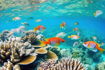 Fototapeta na wymiar vibrant underwater scene in great barrier reef, generative AI illustration