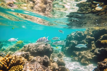 vibrant underwater scene in great barrier reef, generative AI illustration