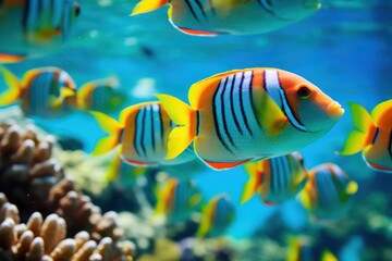 Naklejka na ściany i meble vibrant underwater scene in great barrier reef, generative AI illustration