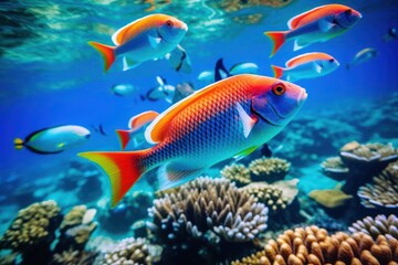 Naklejka na ściany i meble vibrant underwater scene in great barrier reef, generative AI illustration