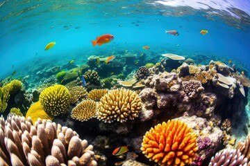 Fototapeta na wymiar vibrant underwater scene in great barrier reef, generative AI illustration