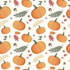 Autumn pattern with pumpkin. Autumn background, vector seamless pattern.