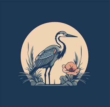 recommend clip art: Vector illustration of cartoon stork in nature