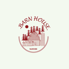 logo barn house line art logo vector concept with emblem illustration template design icon home design