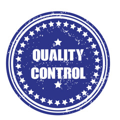 Blue quality control stamp on white background