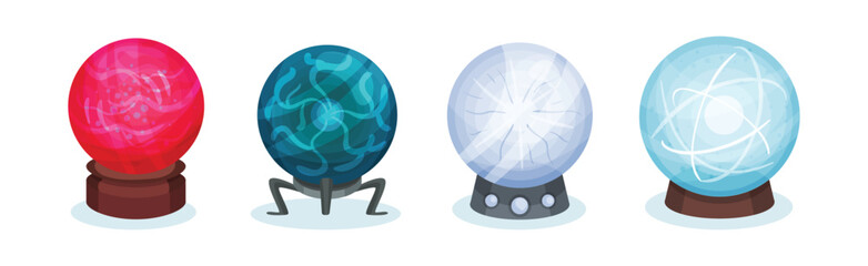 Magic Crystal Ball and Witch Fortune Sphere Vector Set