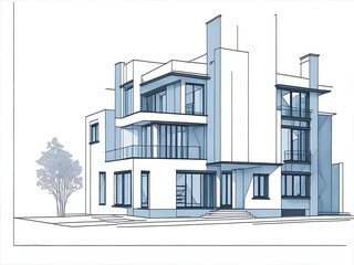 Private house blueprint drawing concept. AI generated illustration