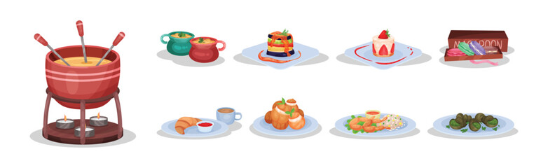 French Food and Traditional Cuisine Dish Vector Set
