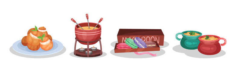 French Food and Traditional Cuisine Dish Vector Set