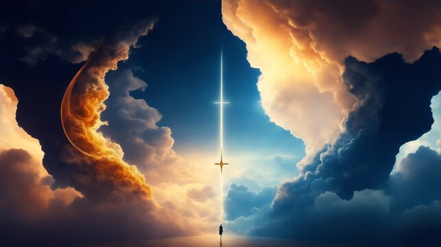 Wallpaper of a man walking to heaven