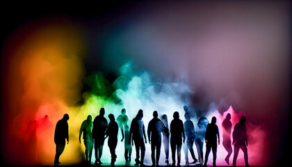 Fototapeta na wymiar silhouette of rainbow dancers - generative AI