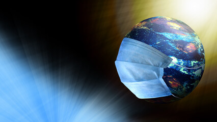 Earth in a protective mask.Planet in a protective mask. Coronavirus Eruption and Pandemic in the World.