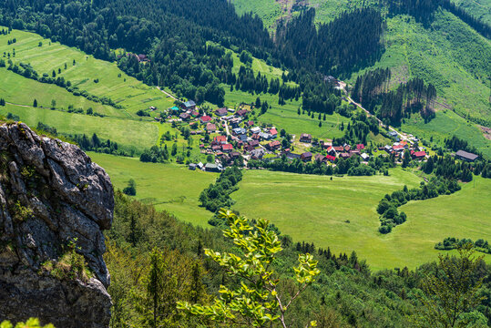 Stefanova village from Boboty hill in Mala Fatra mountains in Slovakia