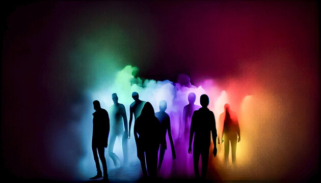 silhouette of rainbow dancers - generative AI