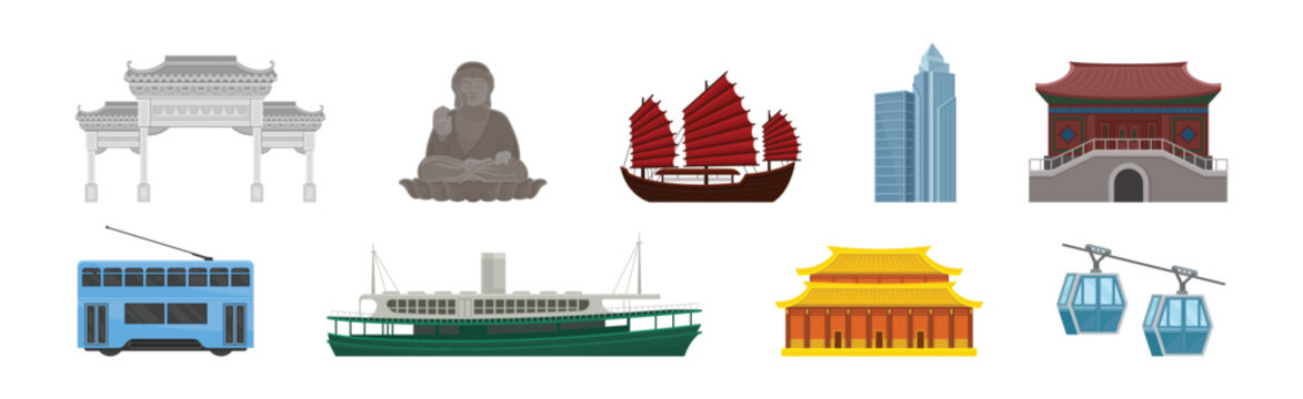 Chinese Country Landmark and Attribute Vector Illustration Set