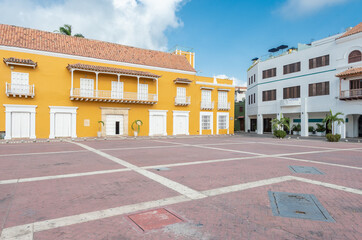 Cartagena, Bolivar, Colombia. March 16, 2023: Customs Square and Colon Monument.