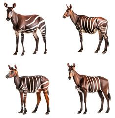 Set of Okapi isolated on the transparent background PNG. AI generative.