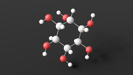 inositol molecule, molecular structure, carbocyclic sugar, ball and stick 3d model, structural chemical formula with colored atoms