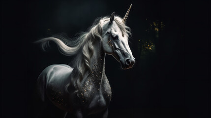 Fototapeta na wymiar White unicorn on a dark background