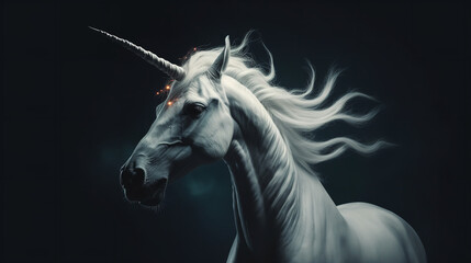 Obraz na płótnie Canvas White unicorn on a dark background