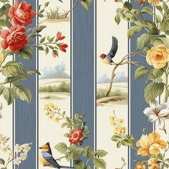 Seamless pattern, English country style print for wallpaper, wrapping paper, scrapbook, fabric and product design, countryside nature and landscape, generative ai