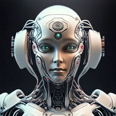 AI woman robot face. Generative AI, non-existent person