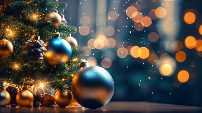 Weihnachten, Weihnachtskugeln mit Freiraum. Hintergrund, Weihnachtskarte
Generative Ai