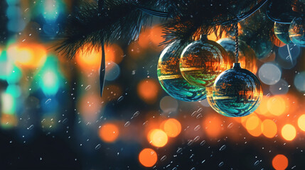 Weihnachten, Weihnachtskugeln mit Freiraum. Hintergrund, Weihnachtskarte
Generative Ai