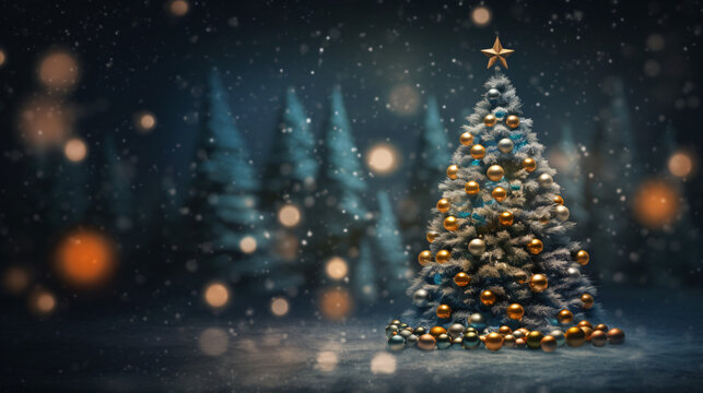 Weihnachtskugeln, Baum mit Freiraum.
Hintergrund, Weihnachtskarte
Generative AI