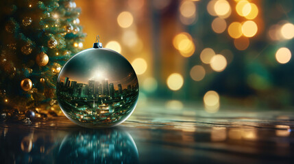 Obraz na płótnie Canvas Weihnachtskugeln, Baum mit Freiraum. Hintergrund, Weihnachtskarte Generative AI