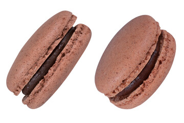 Chocolate macaroons on isolated white background. Collection
