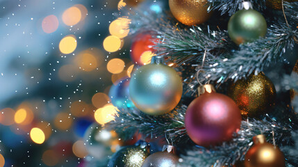 Obraz na płótnie Canvas Weihnachtskugeln, Baum mit Freiraum. Hintergrund, Weihnachtskarte Generative AI