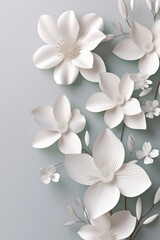 White paper abstract 3D flowers background. Beautiful romantic floral design. Generative AI.
