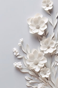 White paper flower wall, floral background, bridal bouquet