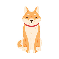 Sitting Akita Inu Dog and Domestic Animal or Pet Vector Illustration
