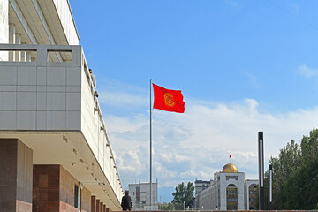 National Flag on Ala-Too Square, central square in Bishkek, Kyrgyzstan