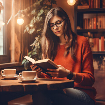 Woman reading a book, generative AI