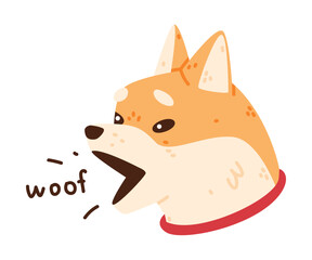 Akita Inu Dog and Domestic Animal or Pet Head Barking Vector Illustration