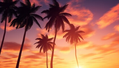 Fototapeta na wymiar Silhouette coconut palm tree on sunset sky background