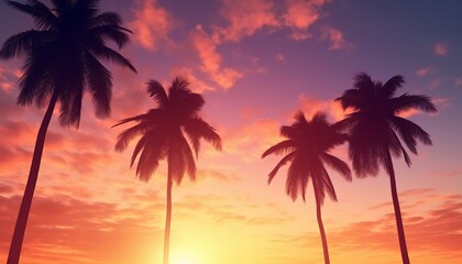 Obraz na płótnie Canvas Silhouette coconut palm tree on sunset sky background