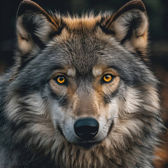 Generative ai gray wolf portrait close up 