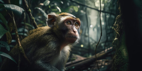  Primates Unleashed: Curious Monkey in Action, Captured Through Wildlife Photography. AI Generative