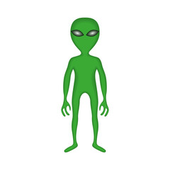 The green alien stands at his full height. An alien from another planet in outer space. Green man 3d. Vector illustration.