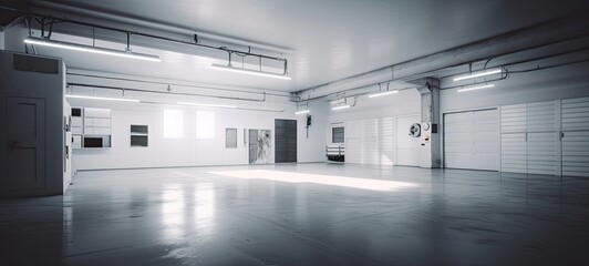Obraz premium white empty minimalist garage with soft white light. ai generative