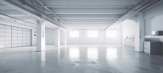 Obraz premium white empty minimalist garage with soft white light. ai generative