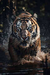 Fototapeta na wymiar Majestic tiger in Action on natural habitat. Wildelife Photography concept . AI Generative 