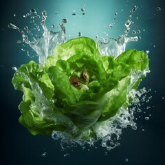 lettuce dropping into fresh water splashing