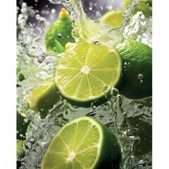 lime falling into water and splashing. Concept of freshness