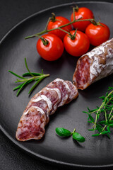 Delicious fresh smoked fuet sausage with salt, spices and herbs